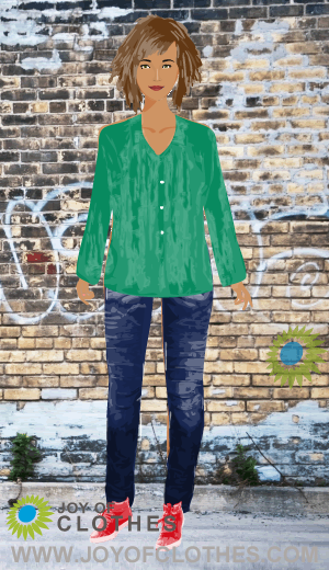 green shirt and blue pants